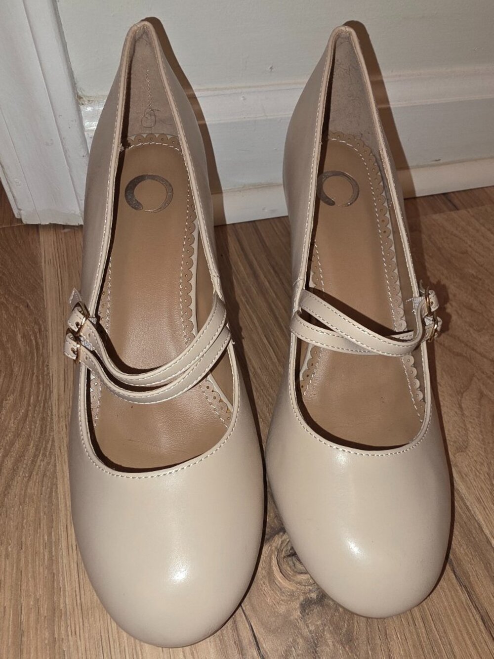 Journee Collection Nude Double Strap Mary Jane Pumps Size 10 Block Heel